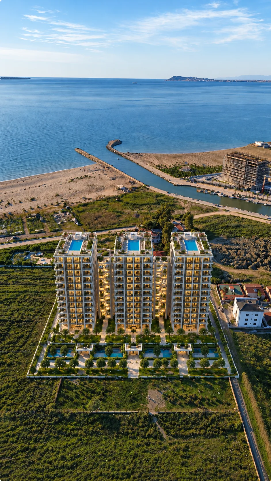 Three Garden Qerret — vista aerea
